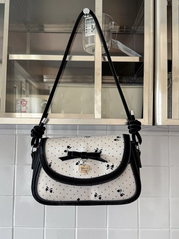 Vintage Polka Dot Schleife PU Leder Schultertasche Für Damen Herzanhänger Achseltasche Süße Retro Pendler Handtasche