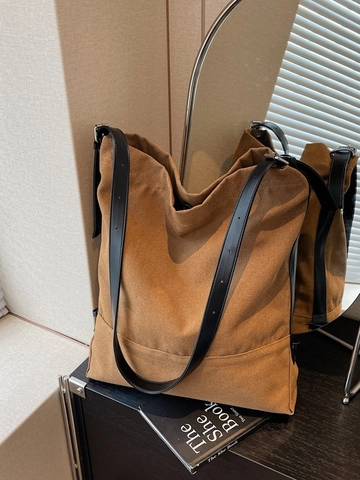 Grote Capaciteit Canvas Emmer Tas Voor Vrouwen Niche Tote Bag Casual Enkele Schouder Crossbody Tas Minimalistische Hobo Handtas