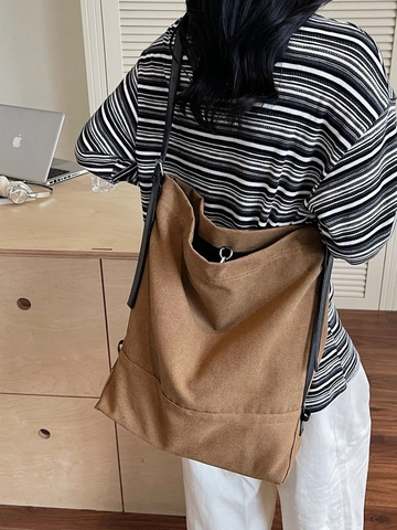 Grote Capaciteit Canvas Emmer Tas Voor Vrouwen Niche Tote Bag Casual Enkele Schouder Crossbody Tas Minimalistische Hobo Handtas
