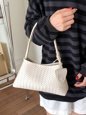 French Chic Woven PU Leather Underarm Bag For Women Minimalist Woven Shoulder Bag Casual Solid Color Hobo Bag Fashion Handbag