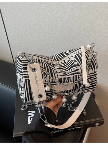 Mode Dames Canvas Crossbodytas Geometrische Cilinder Schoudertas Met Kunstparel Ketting Casual Handtas