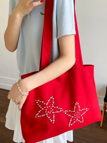 Borsa Tote in Tela Grande Capacità da Donna Con Borchie in Metallo a Doppia Stella Moda Casual Borsa a Spalla Pendolare