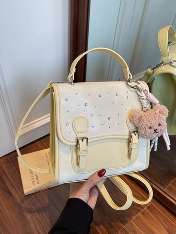 Fashion PU Leather Mini Backpack For Women With Rhinestone Decor Plush Bear Pendant Versatile Convertible Shoulder Bag