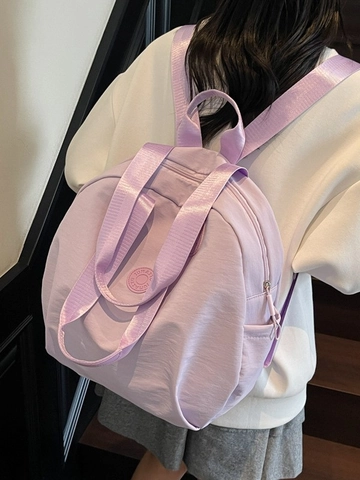 Large Capacity Nylon Backpack For Women Minimalist Solid Color Multifunctional Commuting Shoulder Bag Travel Rucksack