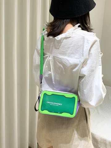 Damen Transparente Umhängetasche Mode PU Leder PVC Patchwork Kleine Quadratische Schultertasche Mit Verstellbarem Breitem Riemen