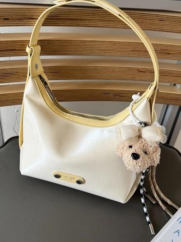 Chic Women PU Underarm Hobo Bag Minimalist Shoulder Bag With Plush Pendant Fashion Commuter Solid Color Tote Handbag