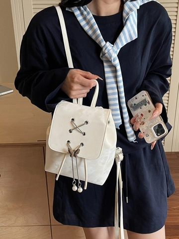 Zaino Mini da Donna in Pelle PU con Fibbia a Farfalla e Perle Artificiali Borsa a Tracolla Versatile per Scuola e Viaggi