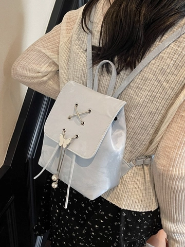 Zaino Mini da Donna in Pelle PU con Fibbia a Farfalla e Perle Artificiali Borsa a Tracolla Versatile per Scuola e Viaggi