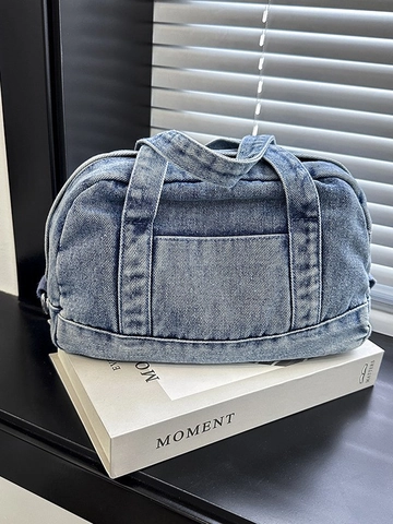 Bolso de Mano de Denim Lavado Vintage Gran Capacidad Bolso Boston para Mujer Casual Empalme Denim Tote Bag Viaje Diario Bolso de Mano