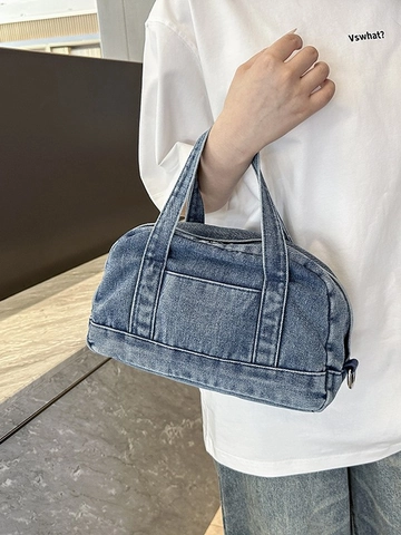 Bolso de Mano de Denim Lavado Vintage Gran Capacidad Bolso Boston para Mujer Casual Empalme Denim Tote Bag Viaje Diario Bolso de Mano