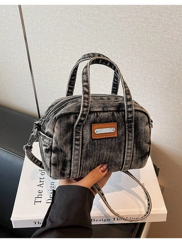 Women Retro Denim Crossbody Bag Korean Style Small Pillow Handbag With Adjustable Shoulder Strap Vintage Wash Denim Shoulder Bag