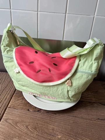 Nylon Fruit Theme Crossbody Bag Cute Embroidered Crescent Dumpling Bag For Women Lightweight Casual Shoulder Bag Adjustable Strap