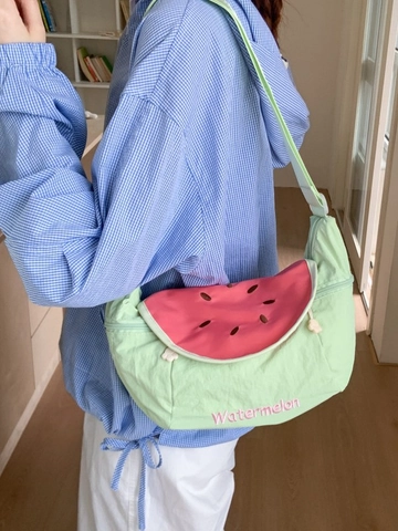 Nylon Fruit Theme Crossbody Bag Cute Embroidered Crescent Dumpling Bag For Women Lightweight Casual Shoulder Bag Adjustable Strap
