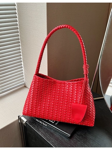 Large Capacity Woven Shoulder Bag For Women PU Leather Hobo Underarm Bag Casual Shopping Tote Bag With Matching Small Pouch