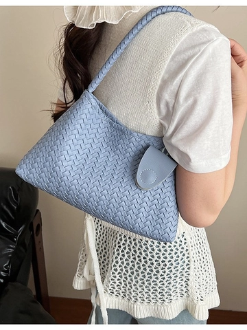 Large Capacity Woven Shoulder Bag For Women PU Leather Hobo Underarm Bag Casual Shopping Tote Bag With Matching Small Pouch