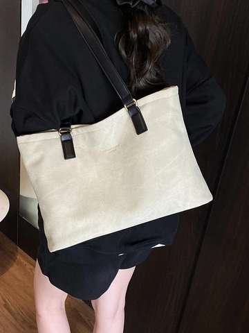 Large Capacity Women Tote Bag 2026 Minimalist PU Leather Shoulder Bag For Everyday Commute Casual Zipper Top Handbag