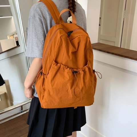 Fashion Nylon Drawstring Backpack For Women Casual Pleated School Bag Large Capacity Outdoor Travel Daypack College Student Backpack