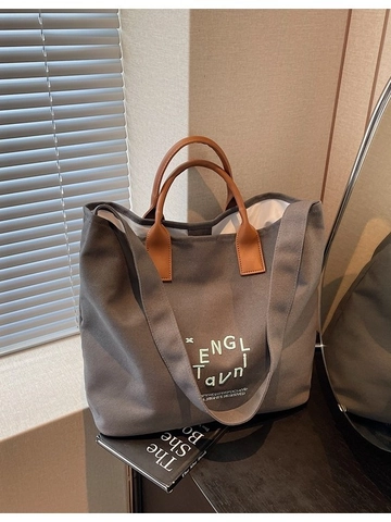 Sac Fourre-tout en Toile pour Femme Grande Capacité Décontracté Été Lettre Brodée Sac Bandoulière pour Étudiant