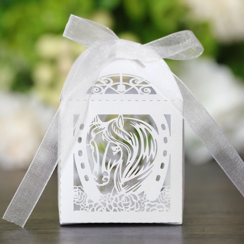 Lasergeschnitten Hohl Pferd Blume Süßigkeitenschachtel Mit Bandschleife Elegant Papier Geschenkkarton Für Hochzeit Geburtstag Party Deko
