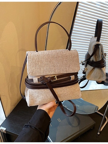 Mochila de Lona Patchwork Cuero PU para Mujer Retro Color de Contraste Bolso Bandolera Multifuncional Informal Bolso de Mano
