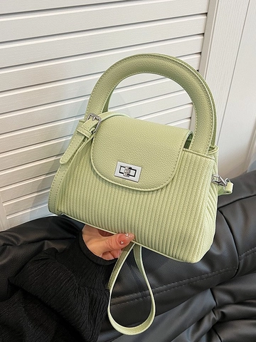 Vintage Pleated PU Leather Bucket Bag For Women Trendy Commuter Shoulder Bag With Silver Twist Lock Handheld Crossbody Bag