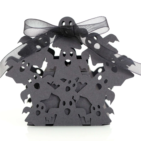 Halloween Taglio Laser Nero Scatole di Caramelle Cavo Fantasma Ragnatela Pipistrello Scatole Regalo con Nastri per Festa