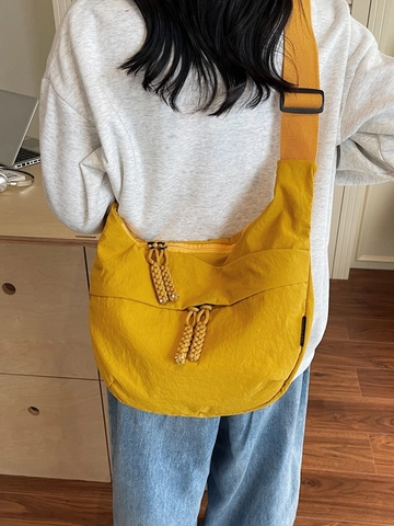 Damen Casual Plissee Nylon Umhängetasche Große Kapazität Einfarbig Dumpling Tasche Verstellbare Schulter Messenger Bag