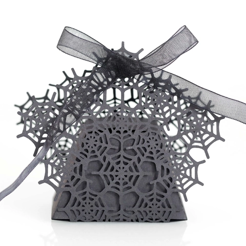 Halloween Taglio Laser Nero Scatole di Caramelle Cavo Fantasma Ragnatela Pipistrello Scatole Regalo con Nastri per Festa