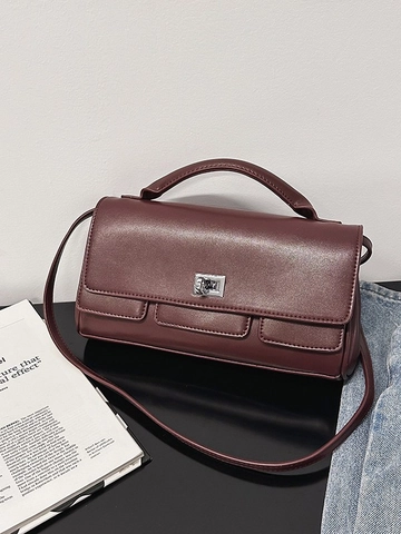 Sac Carré Élégant en Cuir PU pour Femmes Sac à Main Polyvalent Bandoulière Avec Serrure en Métal Argenté Style Navette