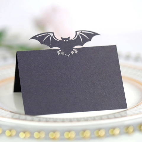 Halloween Bat Silhouette Place Cards Black Pearlescent Paper Laser Cut Hollow Name Cards For Banquet Party Table Decoration