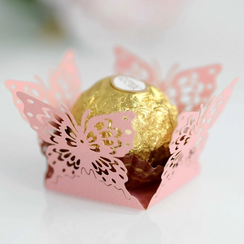 Butterfly Hollow Laser Cut Chocolate Wrapper Pearlescent Paper Candy Box Decor For Wedding Party Banquet Table Decoration