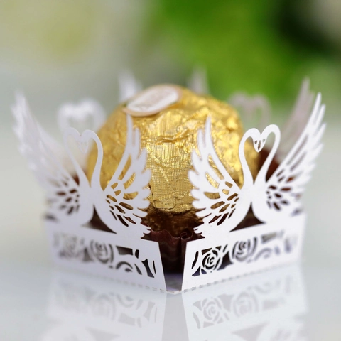 Eleganter Lasergeschnitten Schwan Herz Schokolade Hülle Papier Süßigkeitenbox Hohl Rose Dekor Für Hochzeit Valentin Party