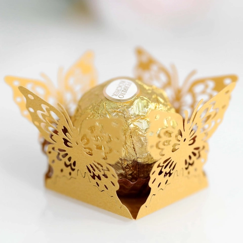 Laser Cut Butterfly Chocolate Decor Paper Hollow Pearlescent Paper Dessert Liner For Wedding Birthday Party Celebration Accessories