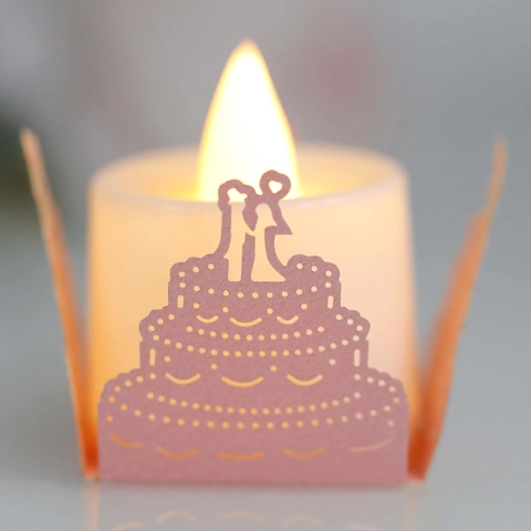 Paralume di Carta Taglio Laser a Forma di Torta Nuziale Con Candela LED Luce Gialla Calda Decorazione Romantica per Matrimonio