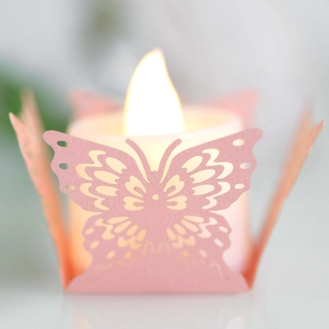 Laser Cut Hollow Butterfly Paper Lampshade Wrap For Electronic LED Tea Light Candle Holder Romantic Wedding Party Decor