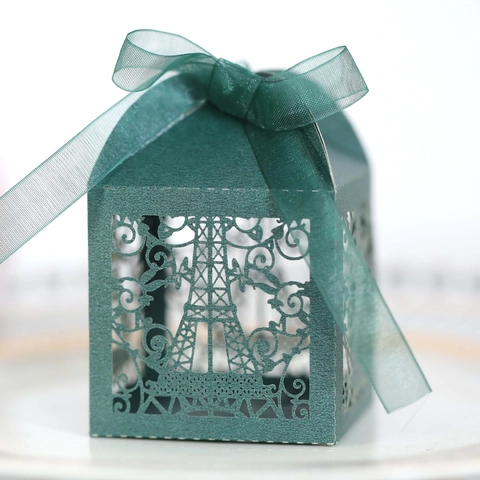 Scatola di Caramelle Bomboniera Matrimonio Torre Eiffel Tagliata al Laser Con Nastro Scatola Regalo in Carta Perlata Traforata