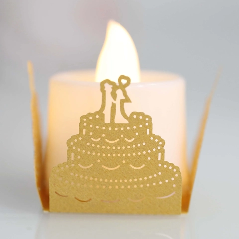 Paralume di Carta Taglio Laser a Forma di Torta Nuziale Con Candela LED Luce Gialla Calda Decorazione Romantica per Matrimonio