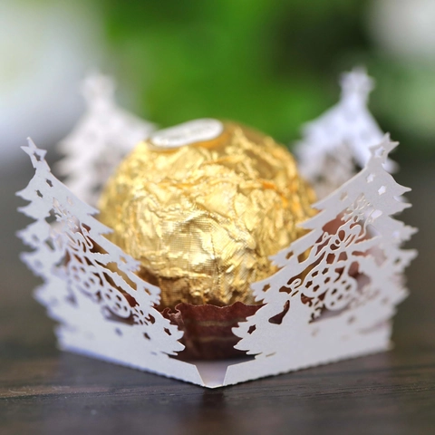 Emballage de Boîte à Bonbons Sapin de Noël Évidé Découpe Laser Papier Perlé Décoration de Chocolat pour Noël Mariage Fête