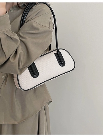 Große Kapazität Damen Schultertasche Vintage PU Leder Stoff Gestickte Kissentasche Stilvolle Pendler Unterarmtasche Handtasche