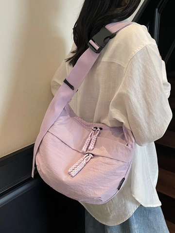 Casual Nylon Large Capacity Crossbody Bag For Women Waterproof Half Moon Dumpling Bag With Adjustable Wide Strap Woven Zipper Pull