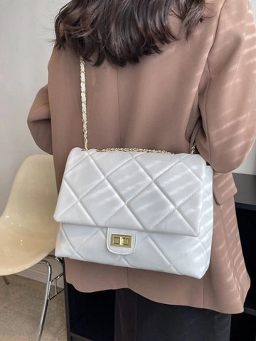 Elegant Women Quilted Chain Shoulder Bag PU Leather Crossbody Square Bag With Metal Lock Fashionable Daily Commuter Versatile Handbag