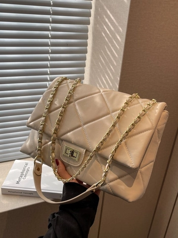 Elegant Women Quilted Chain Shoulder Bag PU Leather Crossbody Square Bag With Metal Lock Fashionable Daily Commuter Versatile Handbag