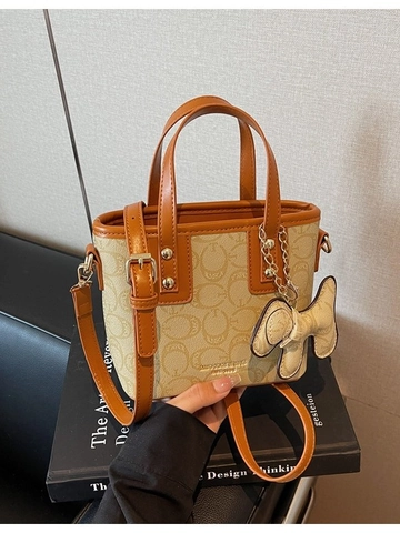 Women Vintage PU Leather Monogram Bucket Bag Crossbody Shoulder Handbag Fashion Contrast Stitching Daily Casual Chic Purse