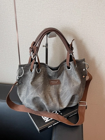 Large Capacity Vintage Distressed PU Leather Tote Bag For Women Summer Niche Design Commute Shoulder Crossbody Handbag