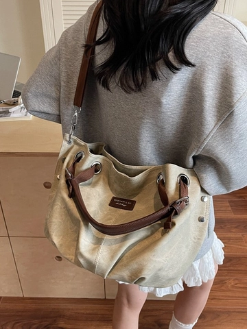 Large Capacity Vintage Distressed PU Leather Tote Bag For Women Summer Niche Design Commute Shoulder Crossbody Handbag