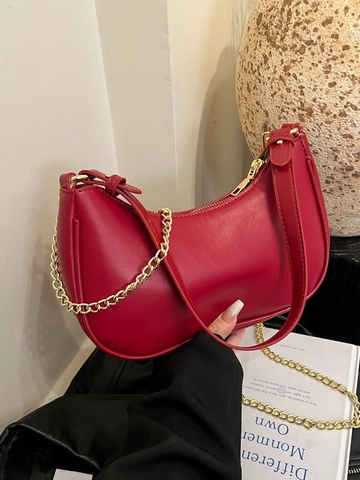 Fashion Women PU Leather Half-Moon Underarm Bag With Gold Chain Minimalist Dumpling Shoulder Bag For Daily Outfits