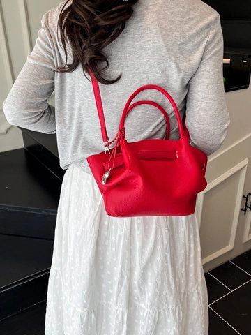 Women Minimalist PU Leather Lychee Pattern Bucket Bag Fashion Wrinkle Design Shoulder Crossbody Bag With Metal Pendant