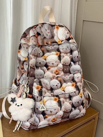 Schattige 3D Cartoon Dierenprint Nylon Rugzak Voor Dames Grote Capaciteit Schooltas Kawaii Lichtgewicht Reisrugzak