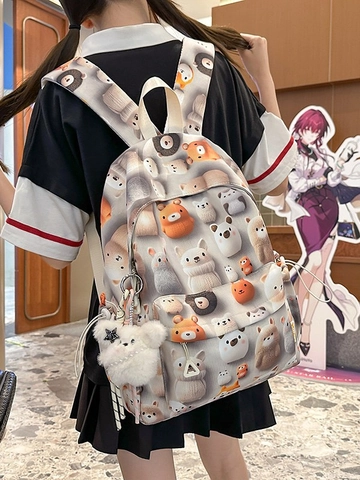 Schattige 3D Cartoon Dierenprint Nylon Rugzak Voor Dames Grote Capaciteit Schooltas Kawaii Lichtgewicht Reisrugzak