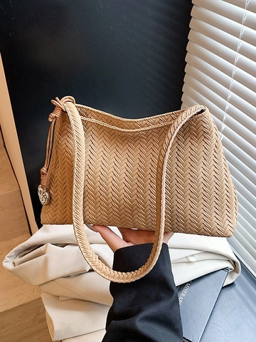 Borsa a Secchiello in Pelle PU Intrecciata da Donna Borsa a Tracolla Minimalista Con Ciondolo a Cuore Borsa Hobo alla Moda per Pendolari